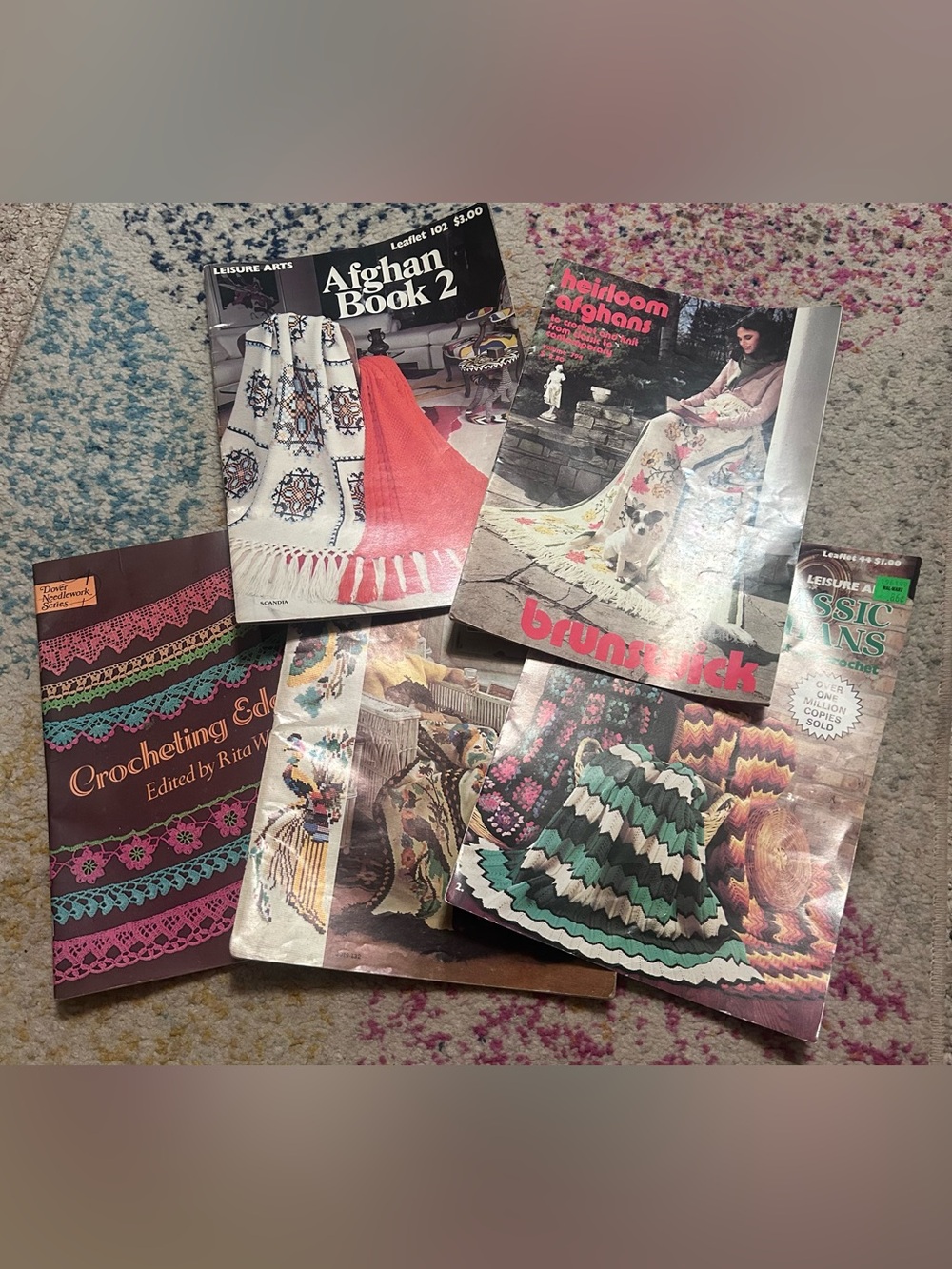 Vintage Afghan & Crochet Pattern Book Lot - Multicolor Covers